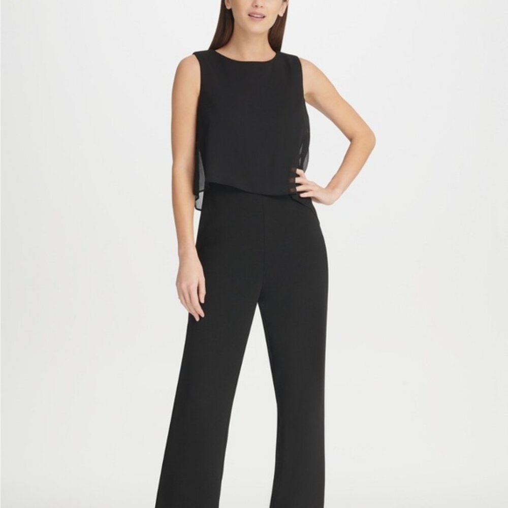 DKNY Chiffon Overlay Jumpsuit Black Size 2